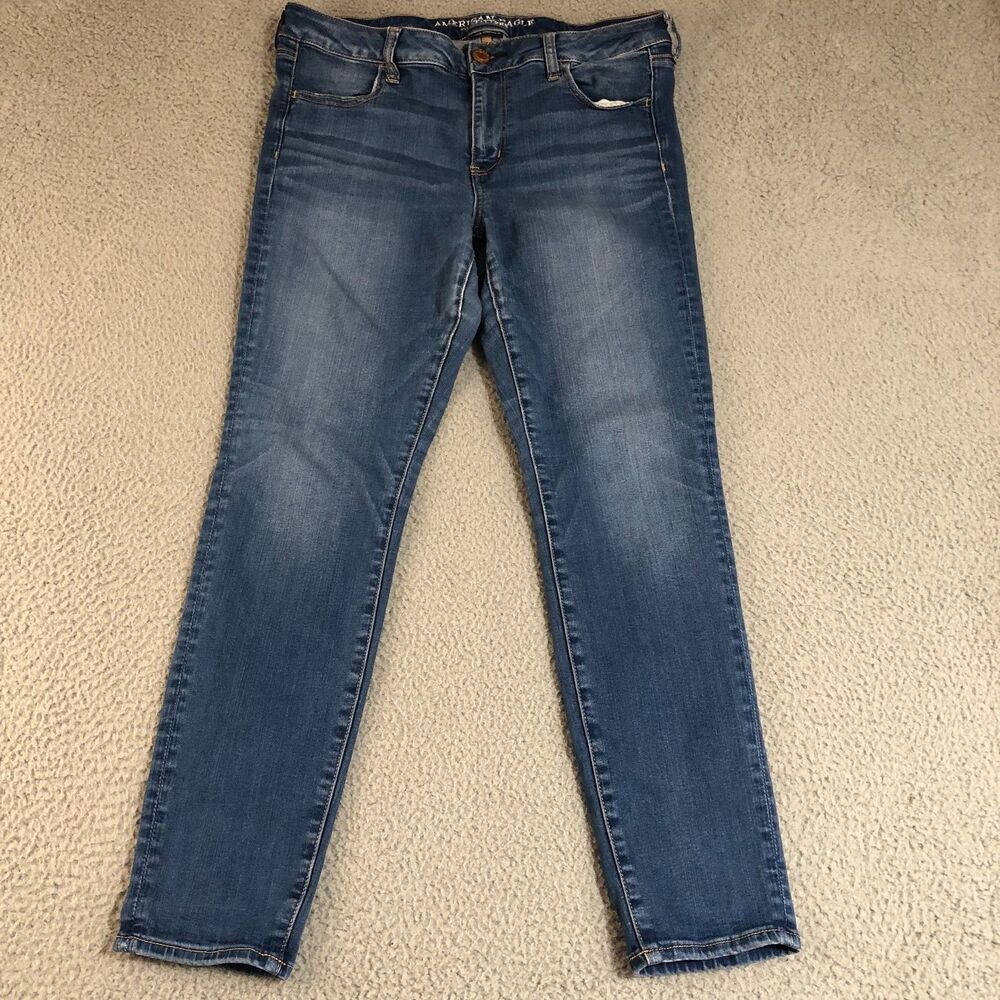 American Eagle Jeans Womens 14 blue Jeggings Stretch Preppy Dark Wash Mid Rise
